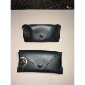 Ray-Ban‎ Sunglasses Hard Case ONLY Lot of 2 Black Leather Snap Button Luxottica